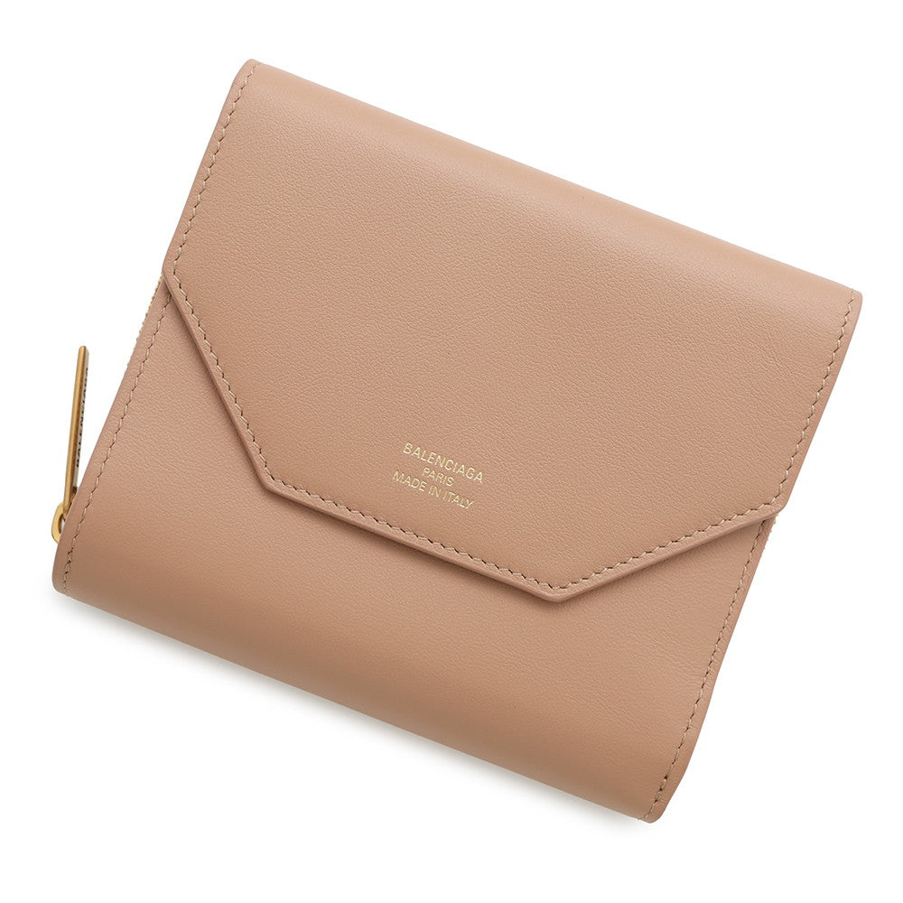 BALENCIAGA Envelope Compact Wallet Beige753762 Smooth Calf Leather