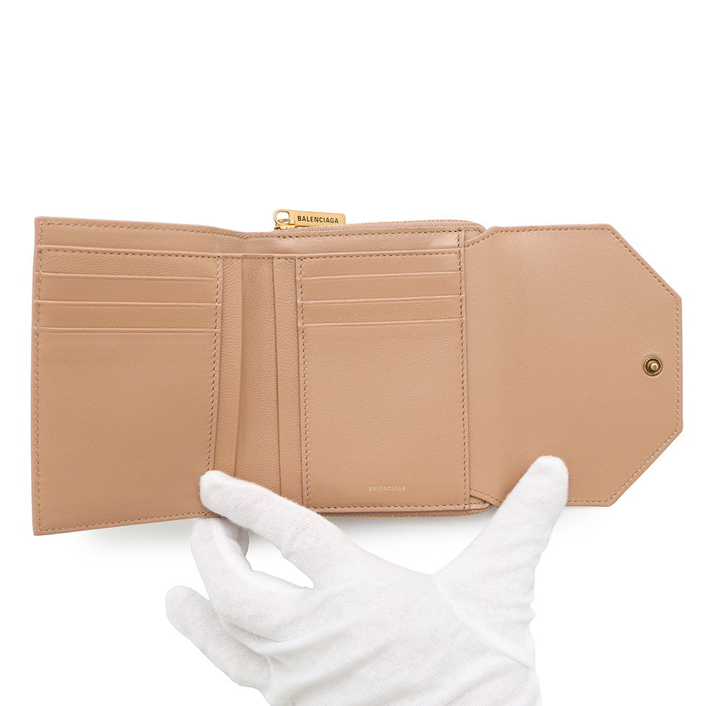 BALENCIAGA Envelope Compact Wallet Beige753762 Smooth Calf Leather