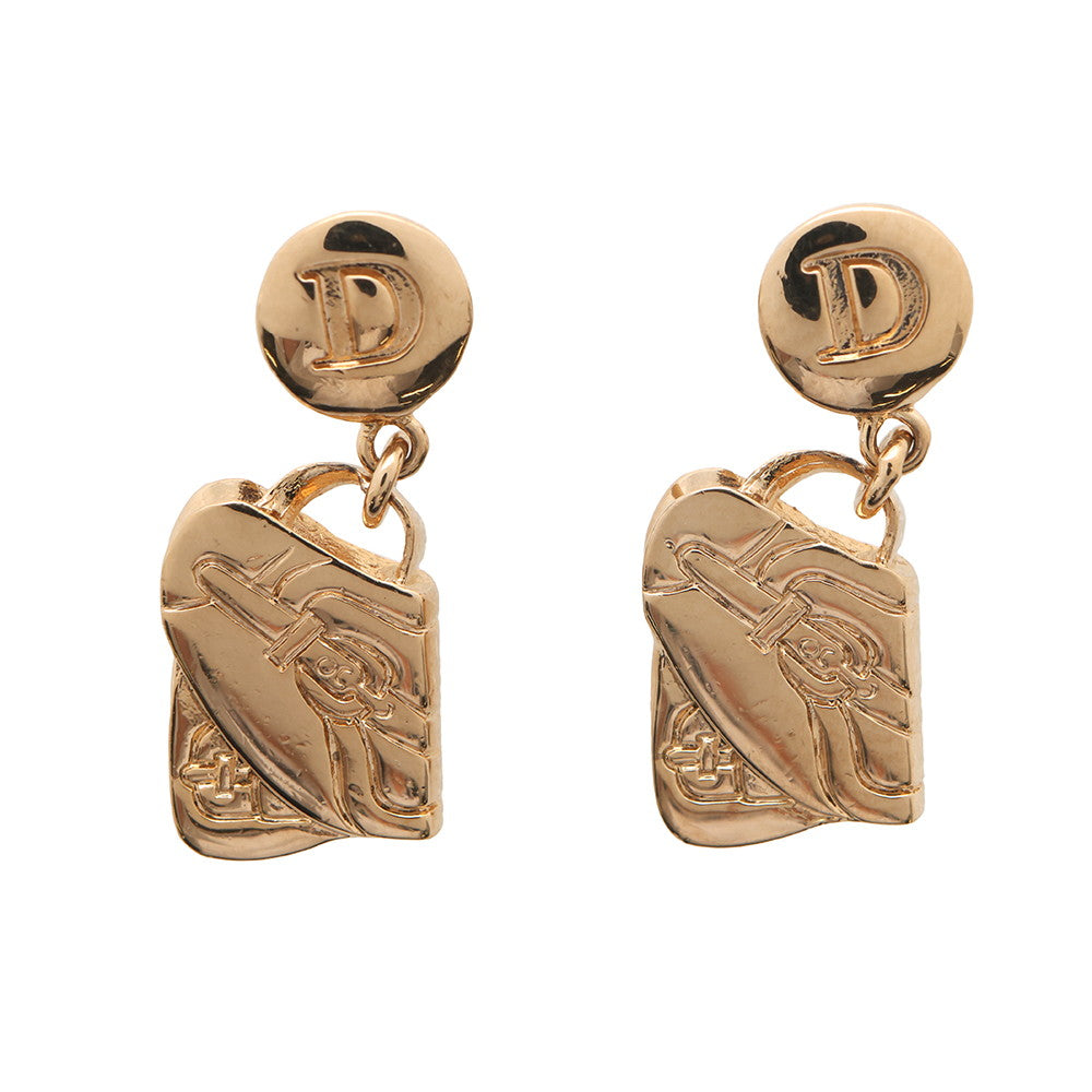 Dior ?Saddlebag motif earrings Gold Metal