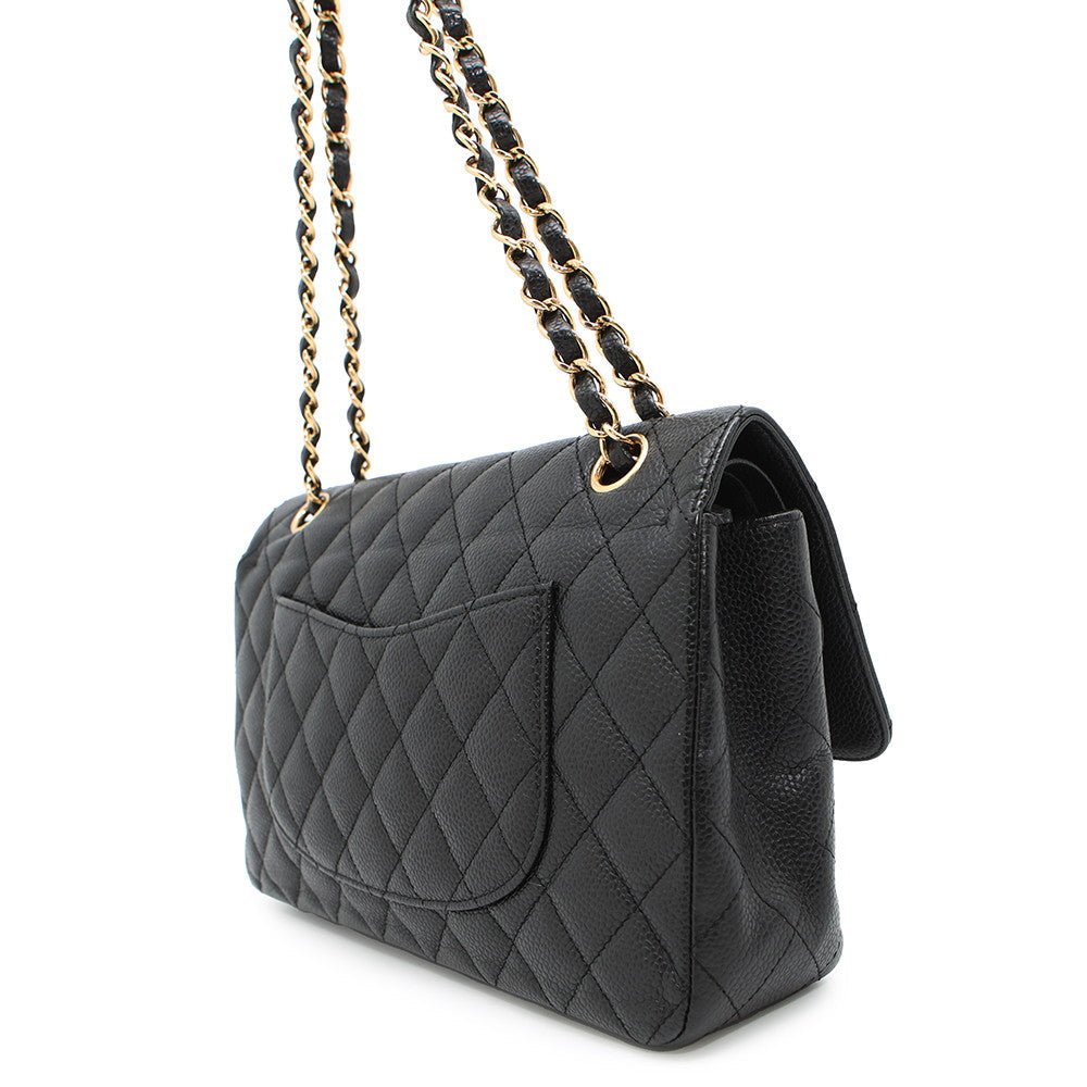 CHANEL Matelasse Double Flap ChainShoulder Bag BlackA01112 Caviar Leather Size 25