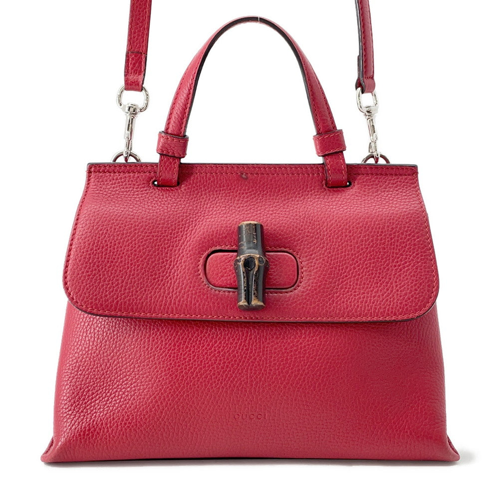 GUCCI ?Daily 2WAY Handbag Red370831 Bamboo Leather