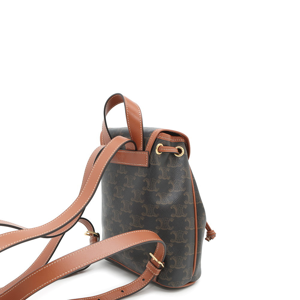 CELINE Triomphe Falco Backpack Tan197662 PVC Calf Leather Size Mini