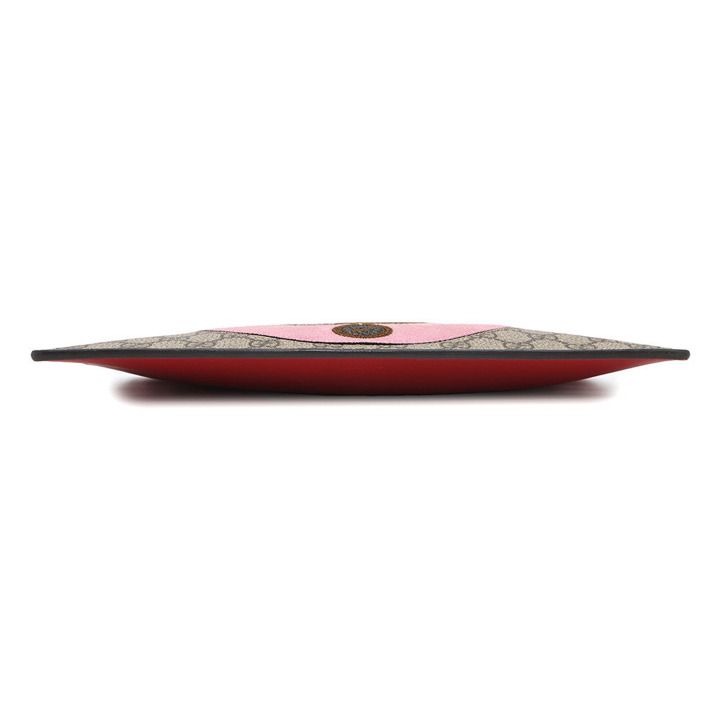 GUCCI ?BOSCO Clutch Bag Beige/Pink/Red506280 GG Supreme Suede Leather