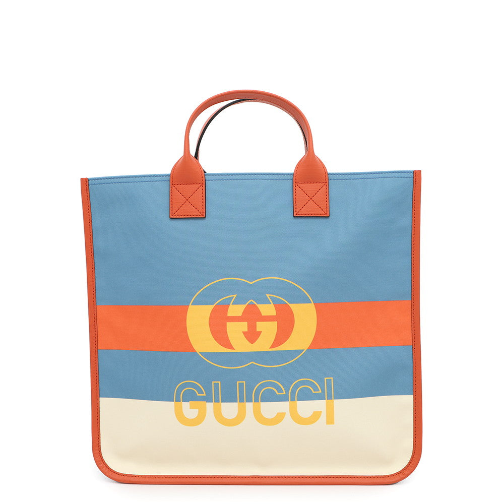 GUCCI ?Interlocking G Tote Bag Blue/Orange/White550763 Leather Nylon