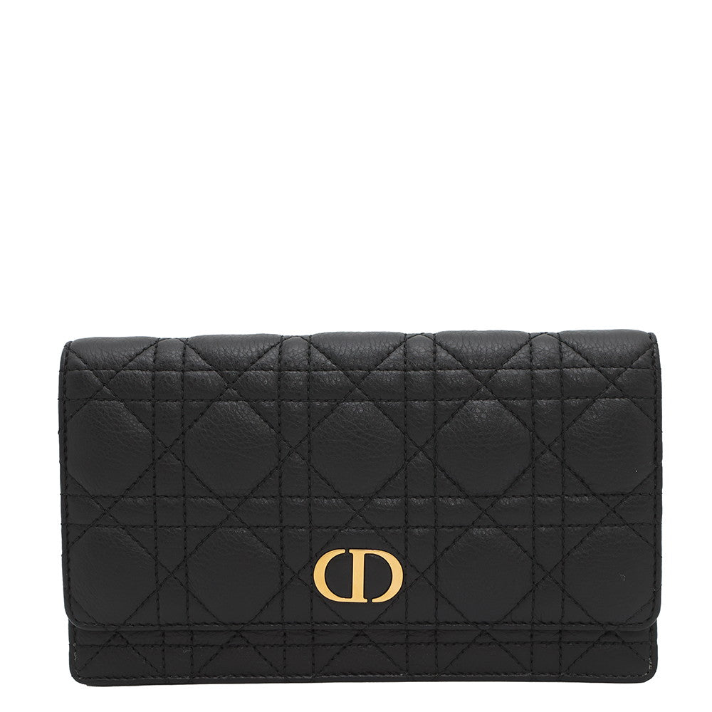 Dior ?Caro Cannage Chain Wallet BlackS5134UWHC_M900 Leather