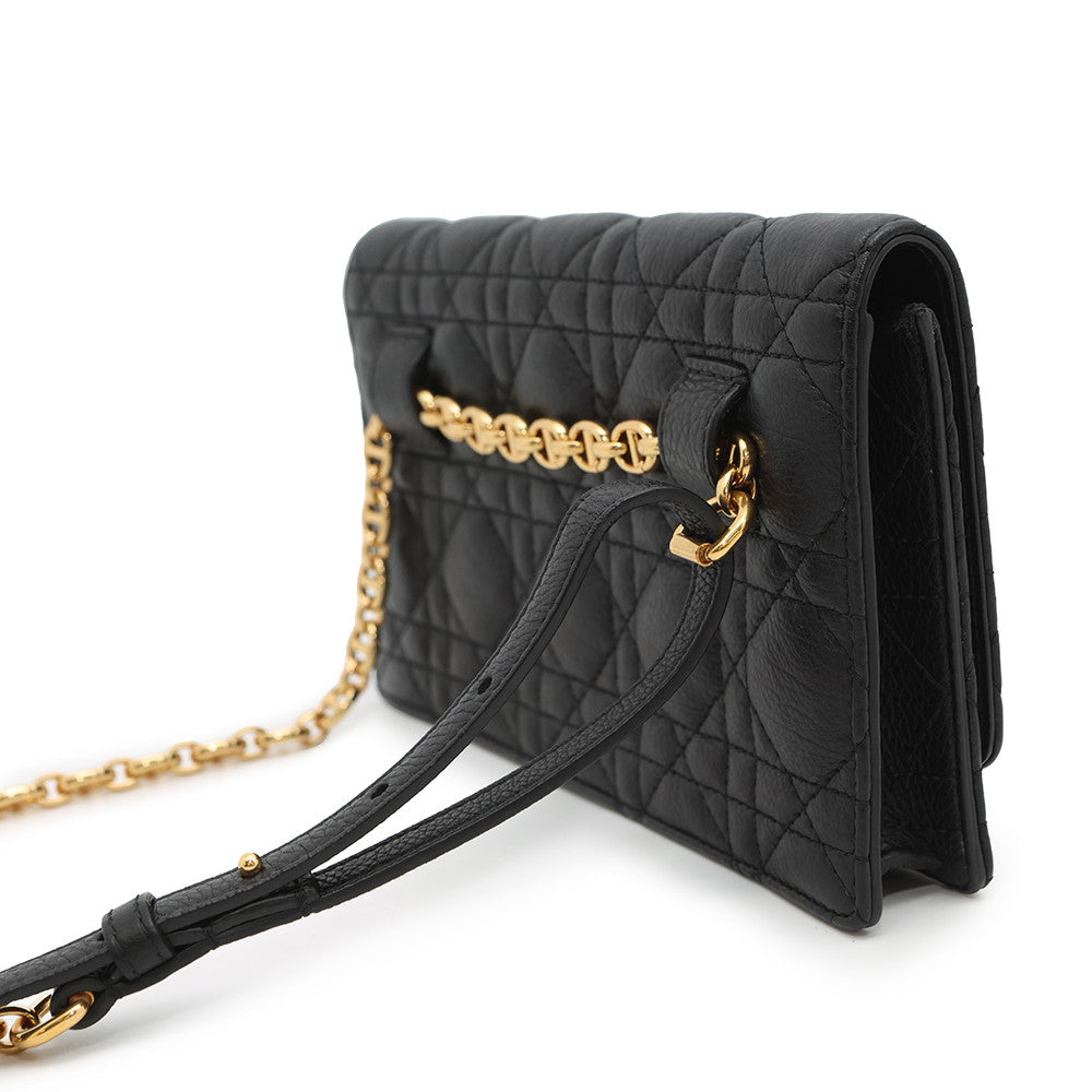 Dior ?Caro Cannage Chain Wallet BlackS5134UWHC_M900 Leather