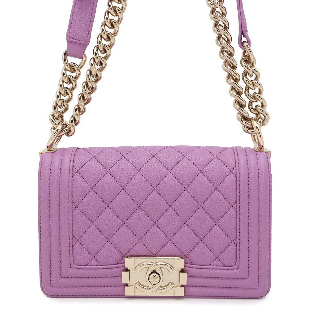 CHANEL Matelasse Boy Chanel Shoulder Bag PurpleA67085 Caviar Leather Size Small
