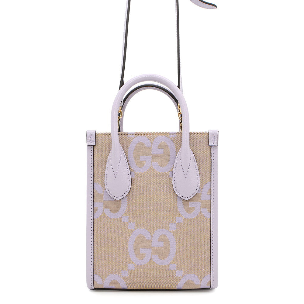 GUCCI ?Jumbo GG 2-Way Tote Bag Purple/Beige671623 Leather Canvas Size Mini