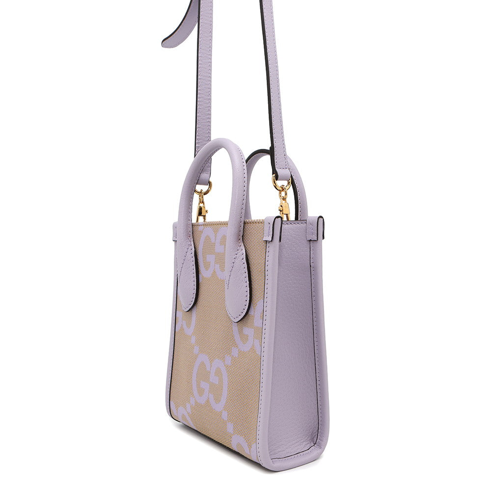 GUCCI ?Jumbo GG 2-Way Tote Bag Purple/Beige671623 Leather Canvas Size Mini