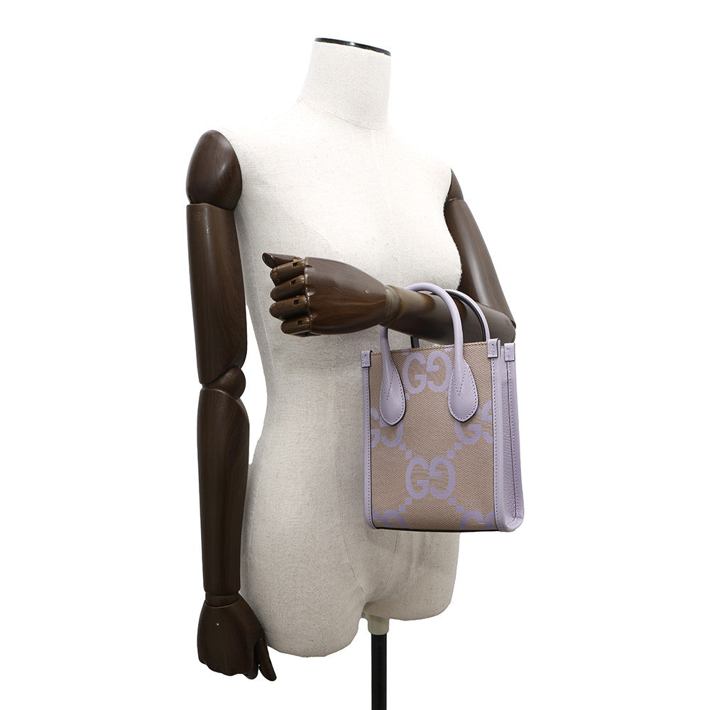 GUCCI ?Jumbo GG 2-Way Tote Bag Purple/Beige671623 Leather Canvas Size Mini