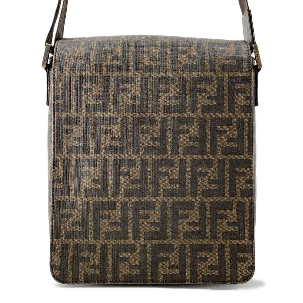 FENDI Zucca flap messenger bag Brown7VA215 PVC