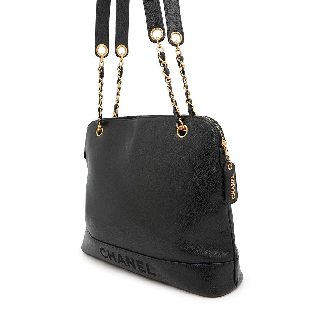 CHANEL Logo ChainShoulder Bag BlackA07265 Caviar Leather