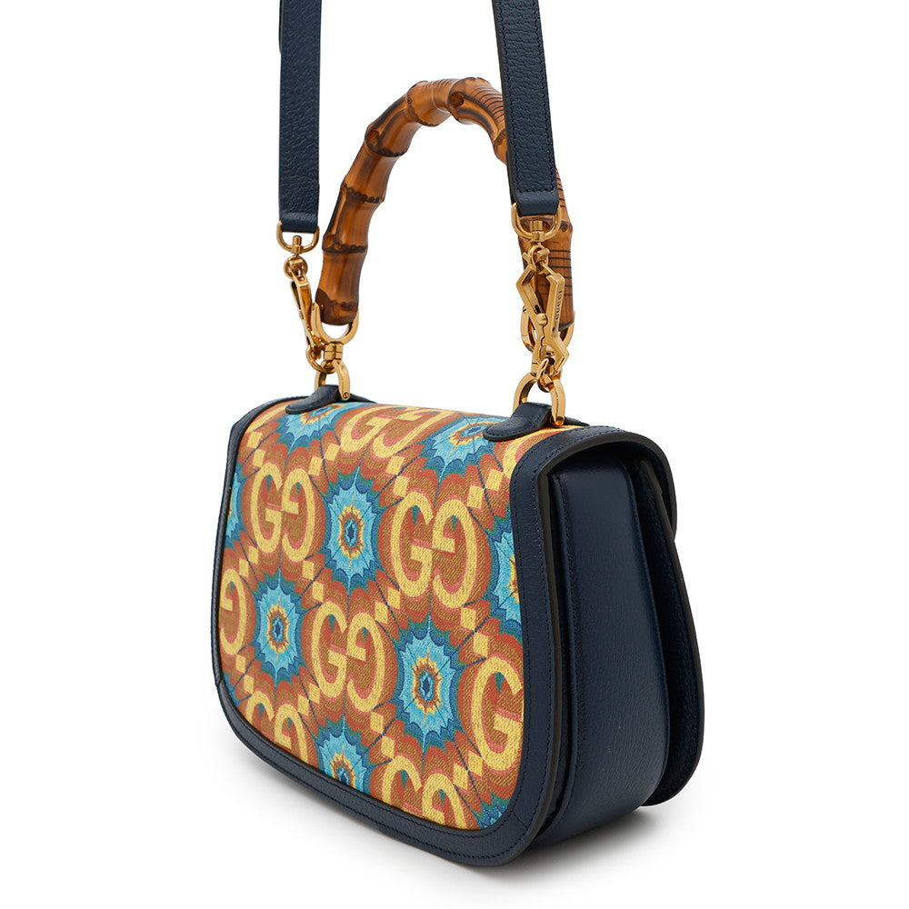 GUCCI ?Bamboo 1947 GUCCI100 2-Way Handbag 100th Anniversary Model Blue/Orange678489 Bamboo Leather Size Medium