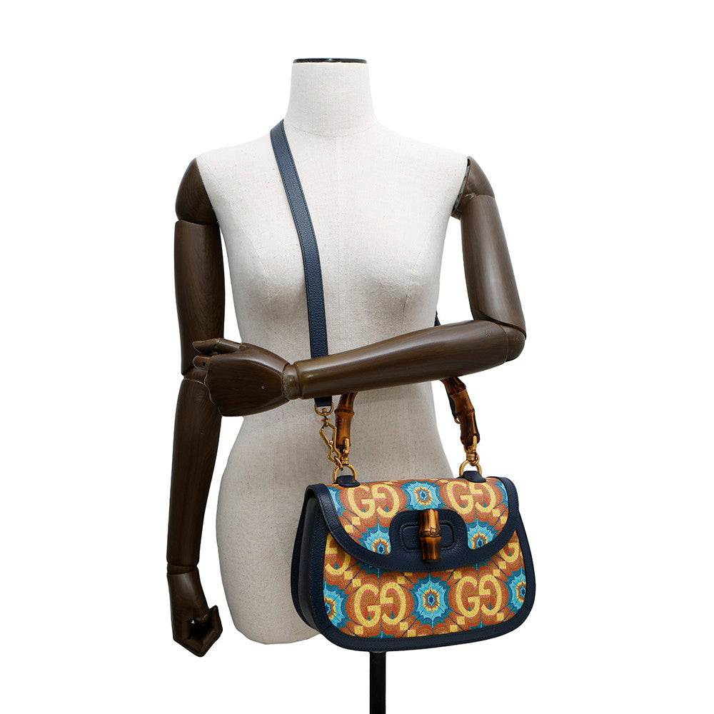 GUCCI ?Bamboo 1947 GUCCI100 2-Way Handbag 100th Anniversary Model Blue/Orange678489 Bamboo Leather Size Medium