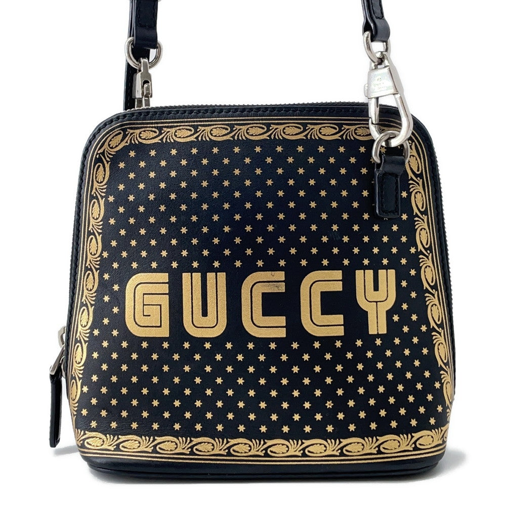 GUCCI ?GUCCY Print SEGA Collaboration Mini Shoulder Bag Black/Gold511189 Leather