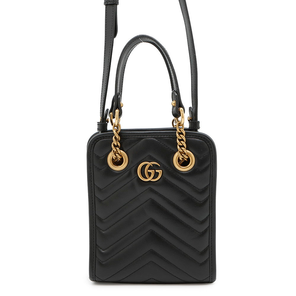 GUCCI ?GG Marmont Quilted Mini 2WAYHandbag Black696123 Leather