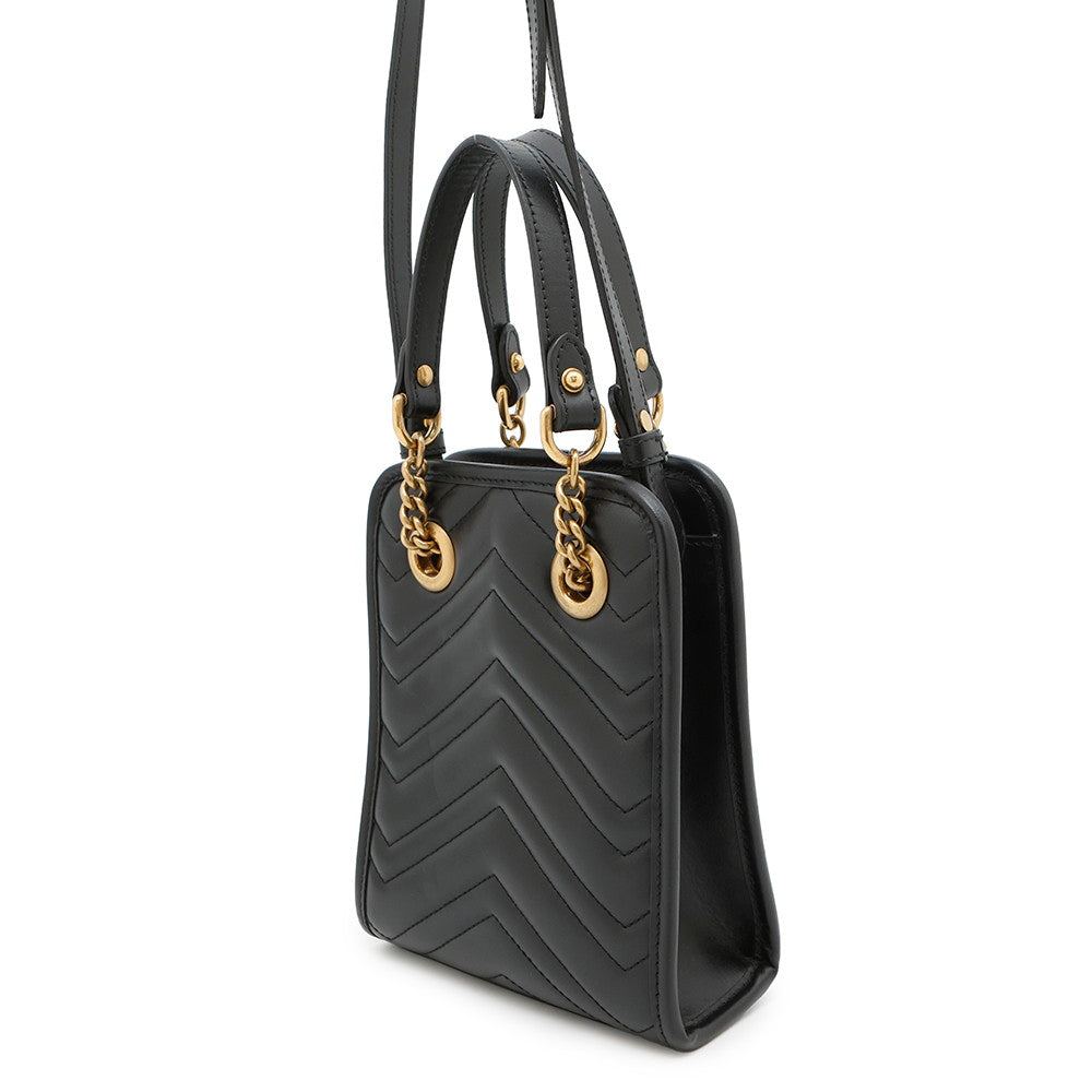 GUCCI ?GG Marmont Quilted Mini 2WAYHandbag Black696123 Leather