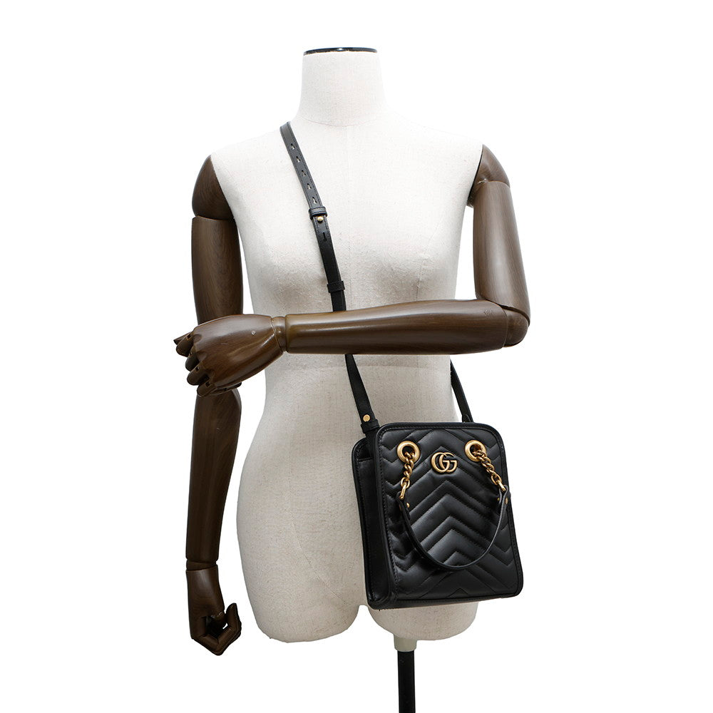 GUCCI ?GG Marmont Quilted Mini 2WAYHandbag Black696123 Leather