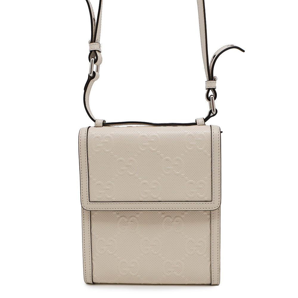 GUCCI ?GG embossed messenger bag White625782 Leather