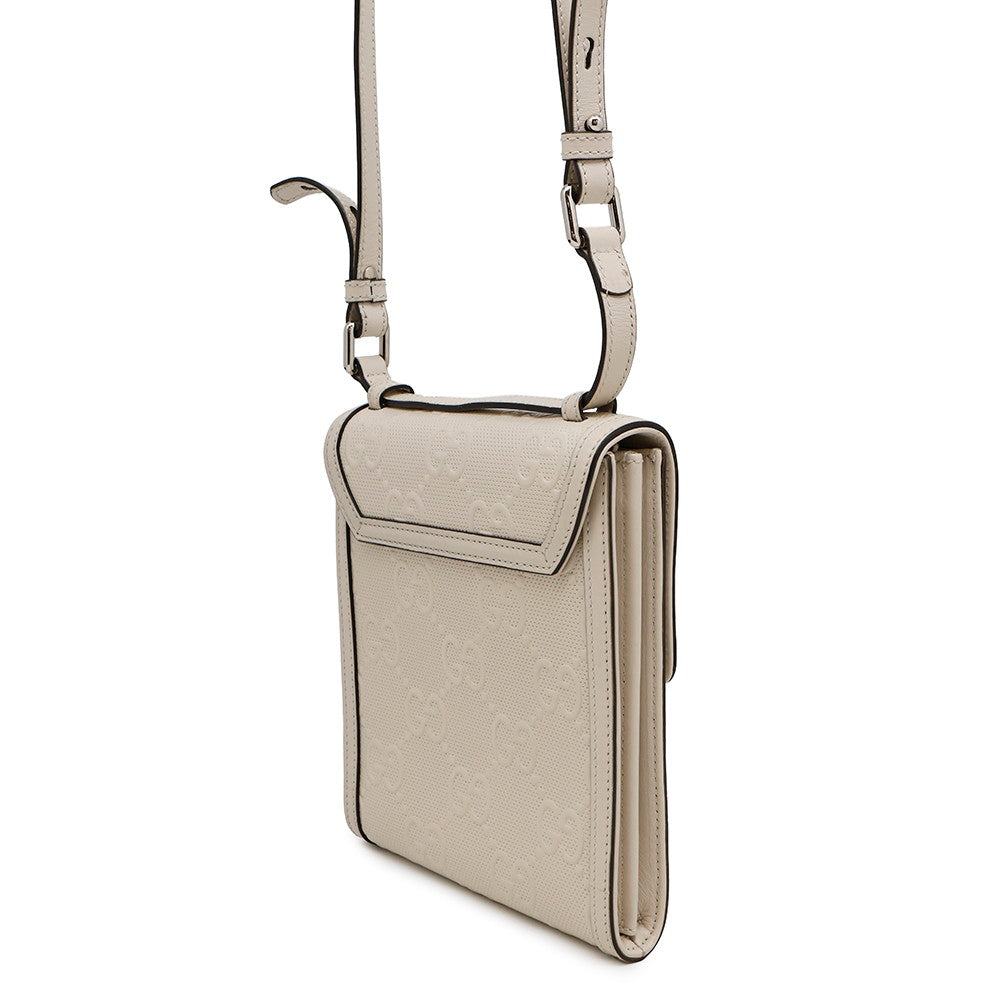 GUCCI ?GG embossed messenger bag White625782 Leather