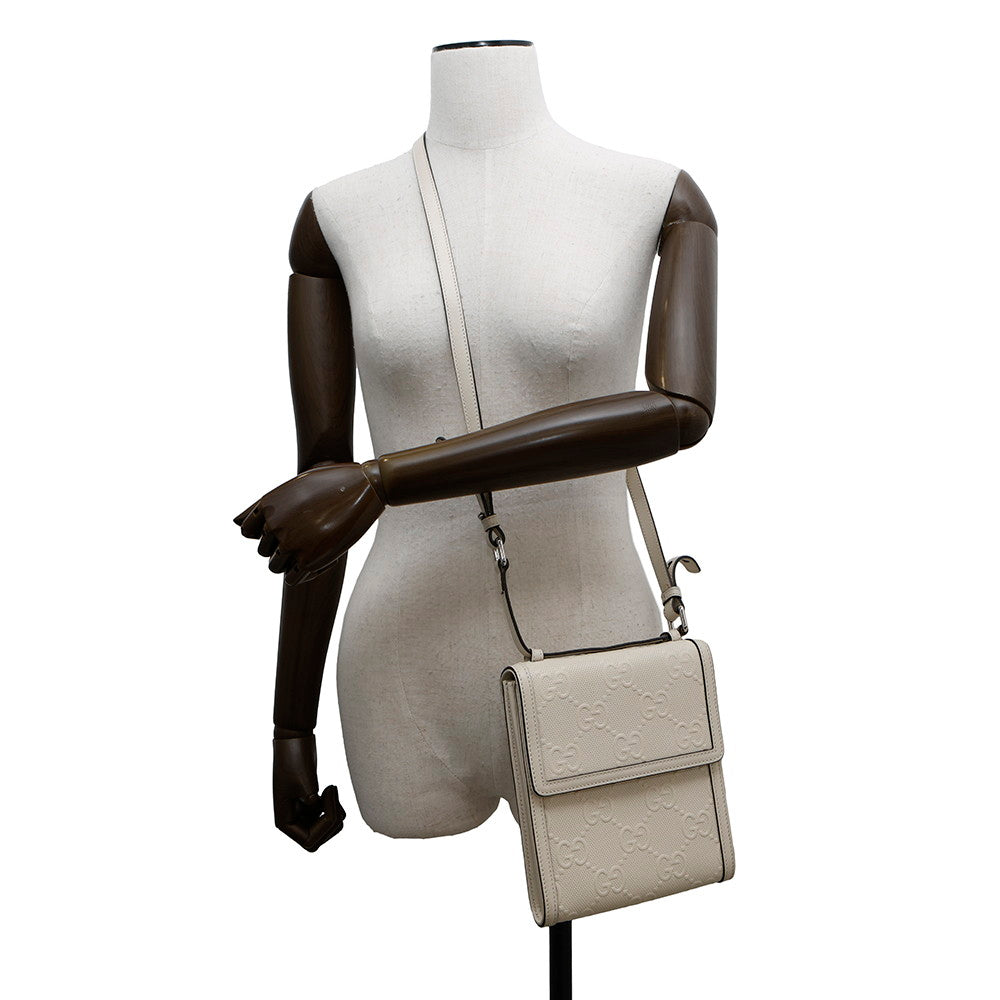 GUCCI ?GG embossed messenger bag White625782 Leather