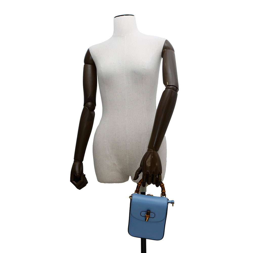 GUCCI ?3WAYShoulder Bag Light Blue702106 Bamboo Leather