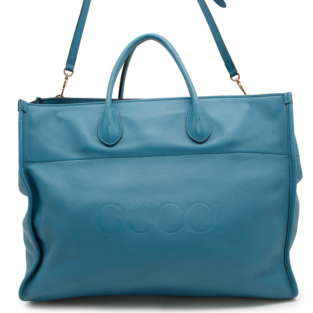GUCCI ?Logo Large Tote Bag Light Blue674837 Leather