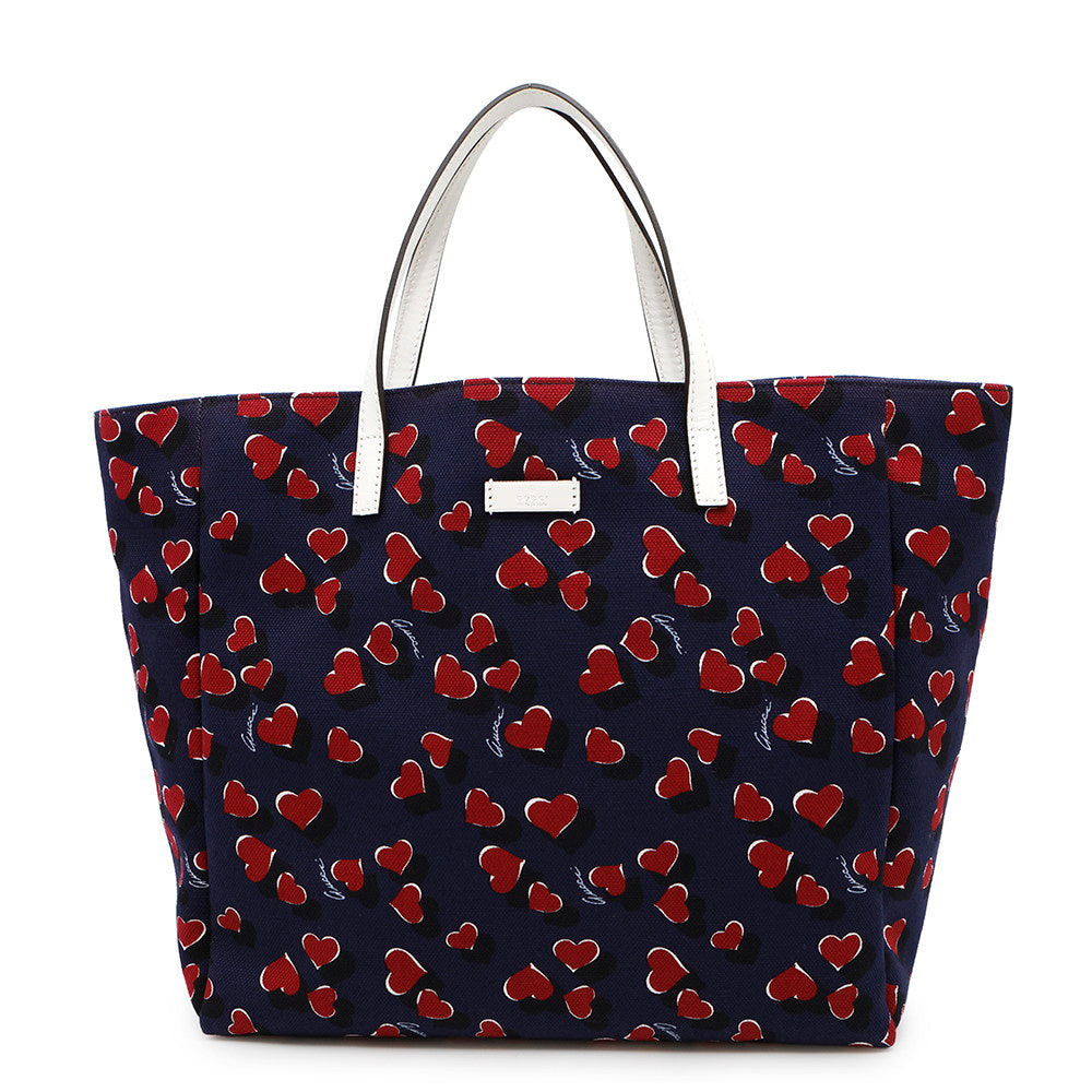 GUCCI ?Heartbeat Tote Bag Navy/Red282439 Canvas Leather