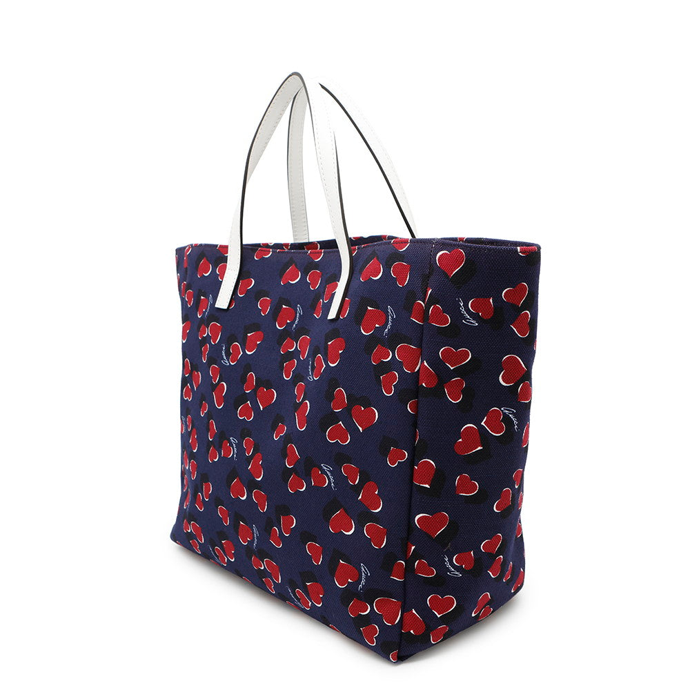 GUCCI ?Heartbeat Tote Bag Navy/Red282439 Canvas Leather