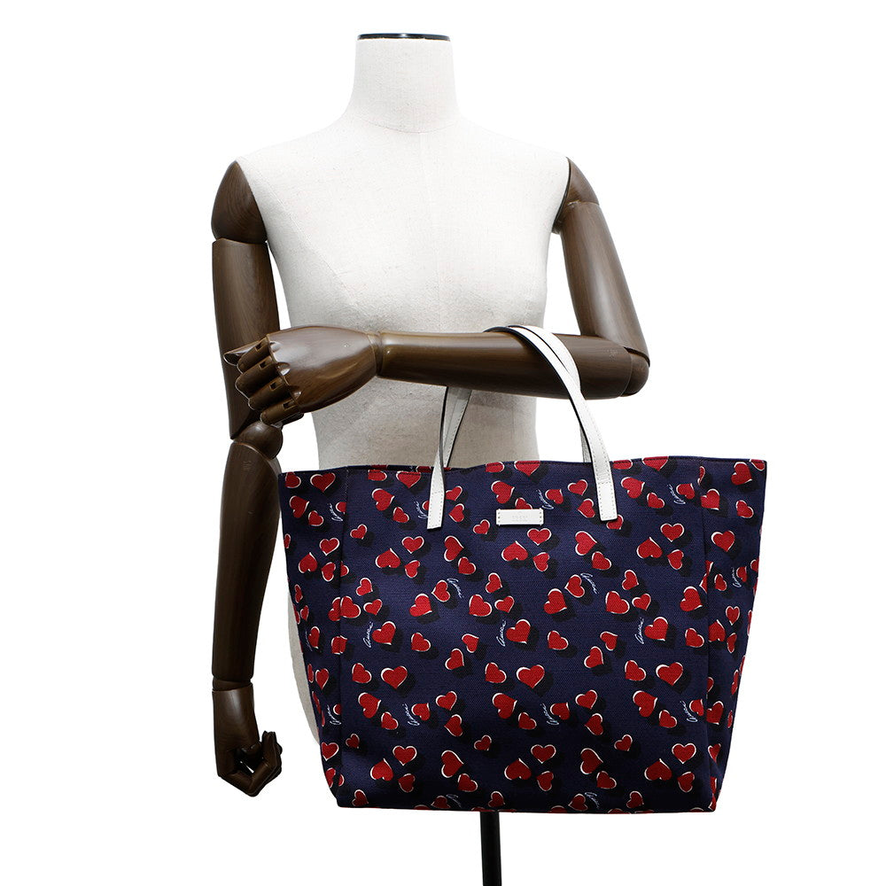GUCCI ?Heartbeat Tote Bag Navy/Red282439 Canvas Leather
