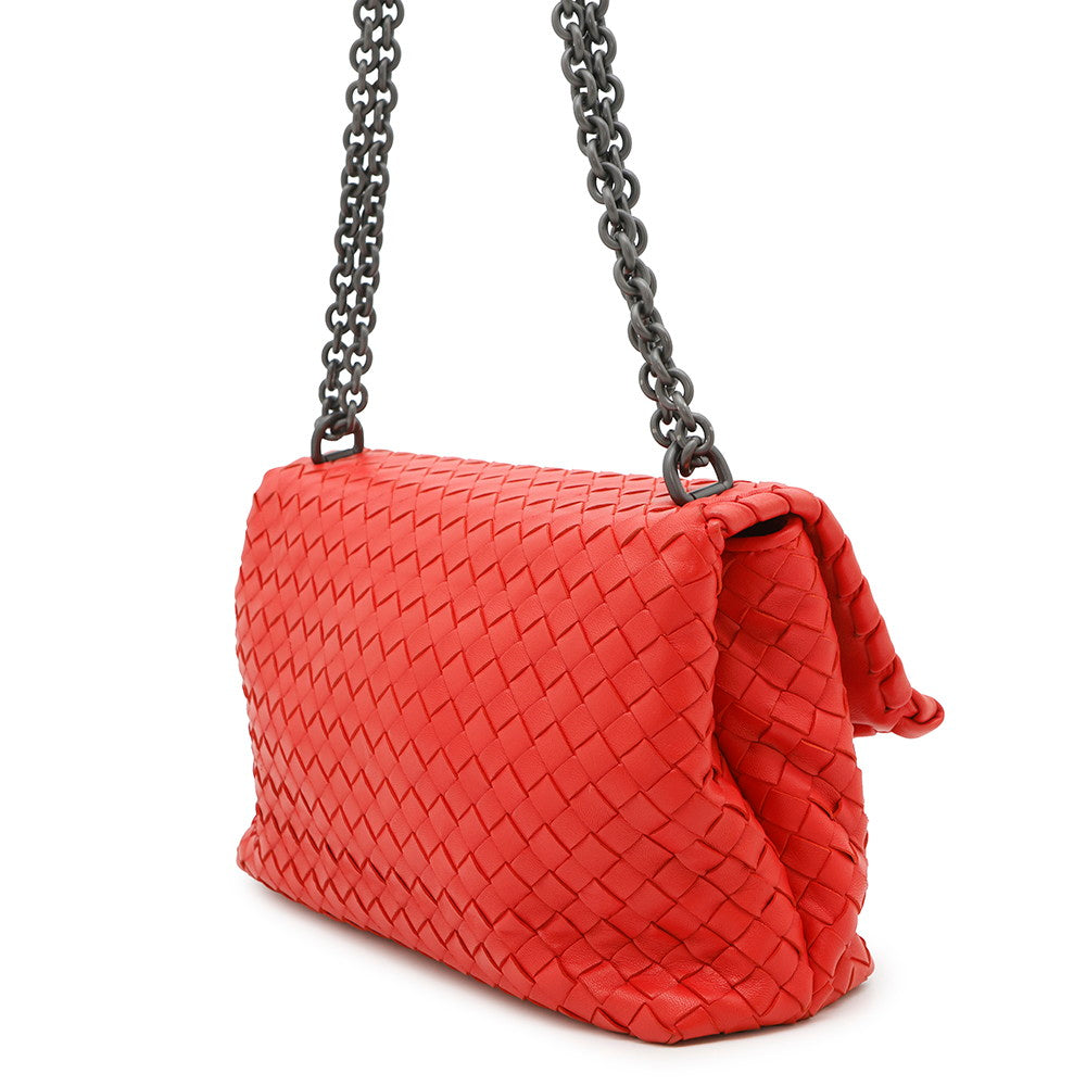 Bottega Veneta INTRECCIATO Olympia Chainshoulder Bag Red Leather
