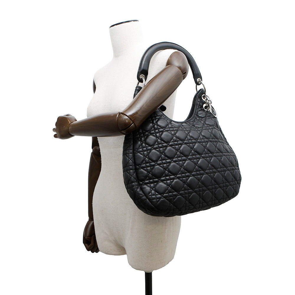Dior ?Cannage One Shoulder Bag Black Leather