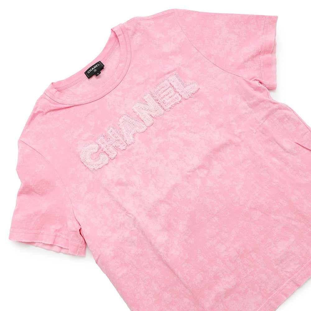 CHANEL T-shirt Tweed logo CC Logo Size S PinkP74670 Cotton100%