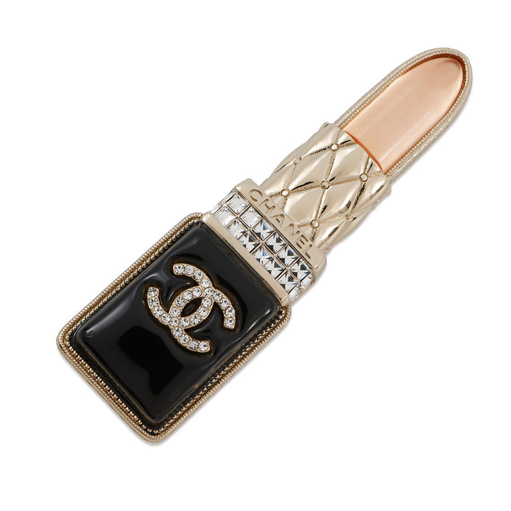 CHANEL ?Lipstick Brooch Black/PinkAB7677 Metal Rhinestone