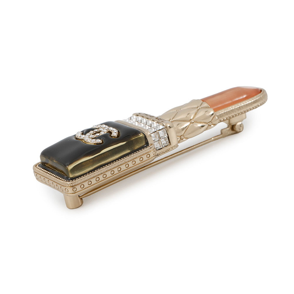 CHANEL ?Lipstick Brooch Black/PinkAB7677 Metal Rhinestone
