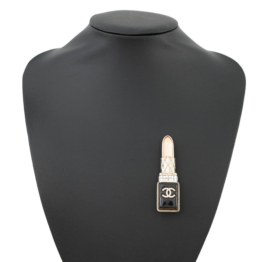 CHANEL ?Lipstick Brooch Black/PinkAB7677 Metal Rhinestone