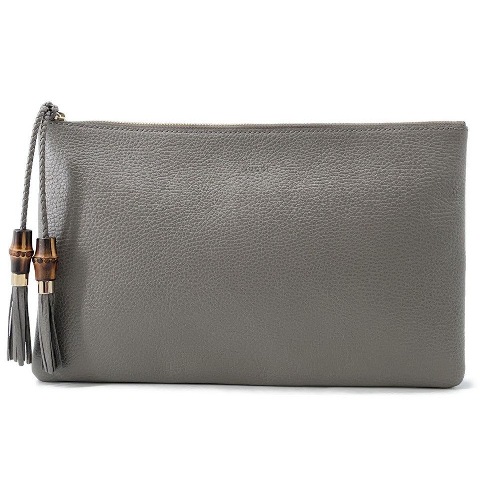 GUCCI ?Bamboo tassel clutch bag Gray449653 Leather