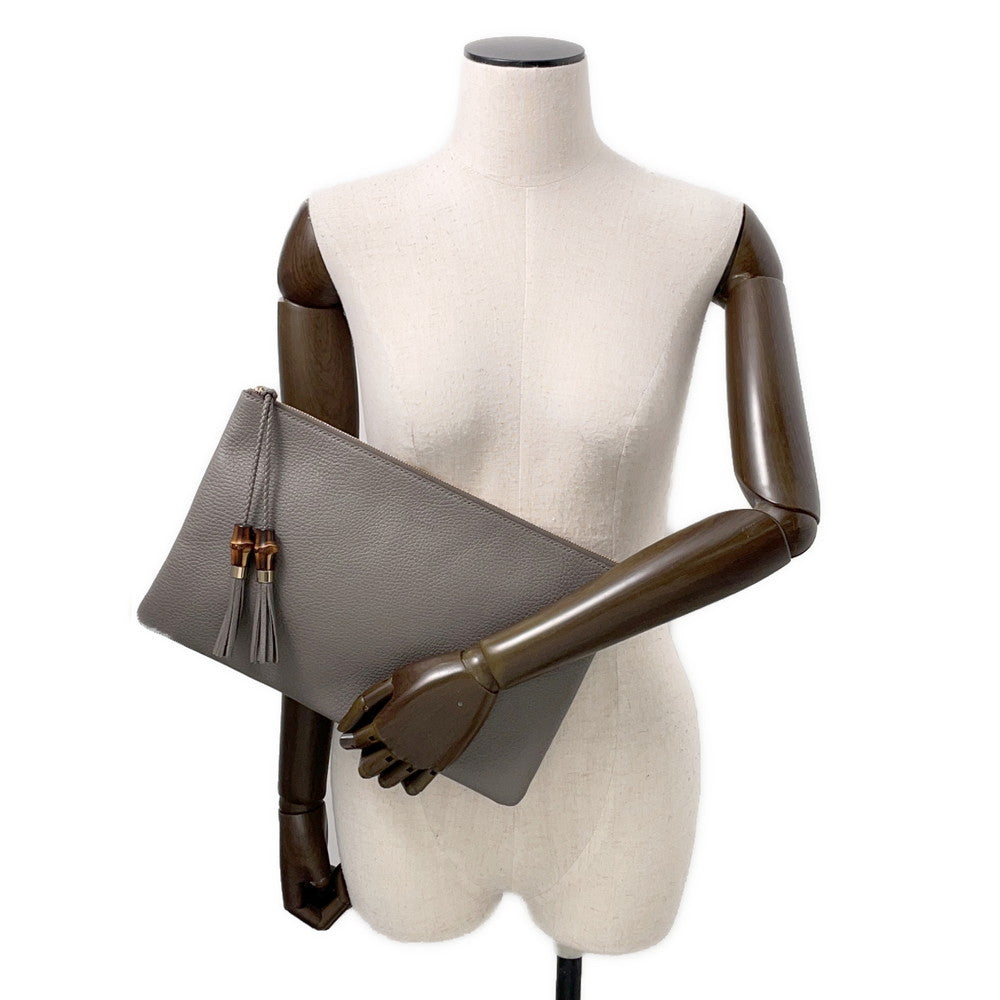 GUCCI ?Bamboo tassel clutch bag Gray449653 Leather