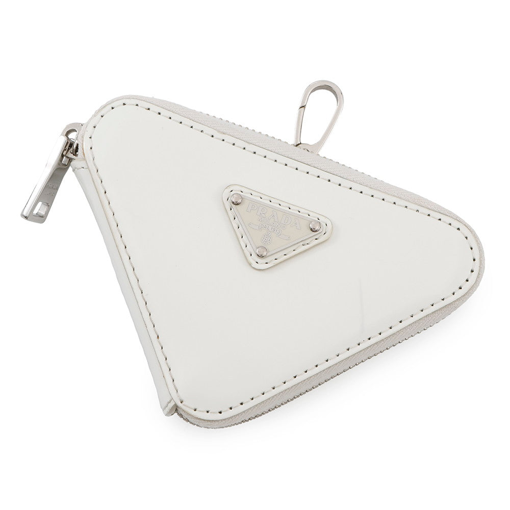PRADA ?Triangle Coin purse White1TL433 Leather