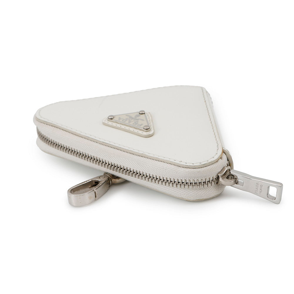PRADA ?Triangle Coin purse White1TL433 Leather