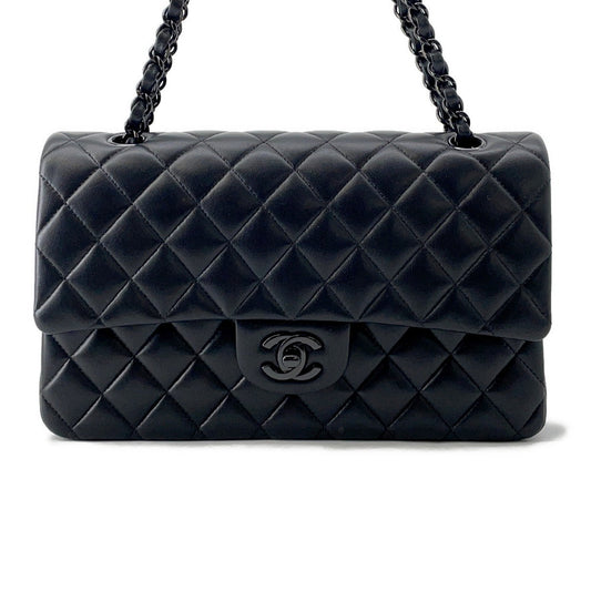 CHANEL Matelasse W Flap ChainShoulder Bag BlackA01112 Lambskin Size 25