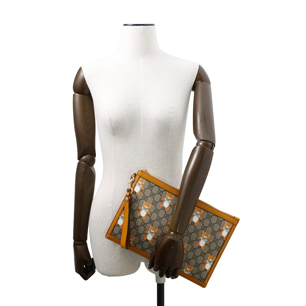 GUCCI ?KAI x GUCCI Teddy Bear GG Supreme Clutch Bag Yellow/Beige660162 PVC Leather