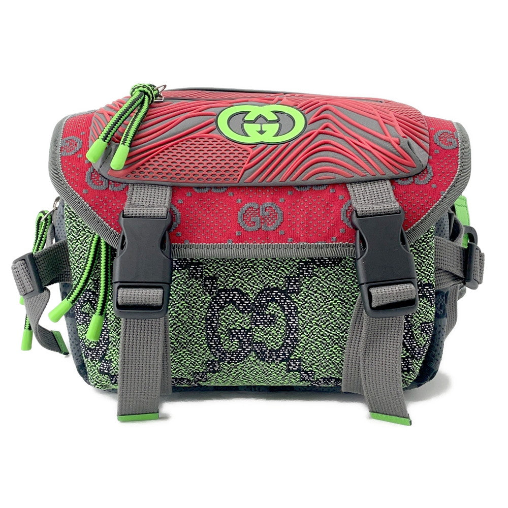 GUCCI ?GG Backpack Green/Red/Gray752100 Nylon