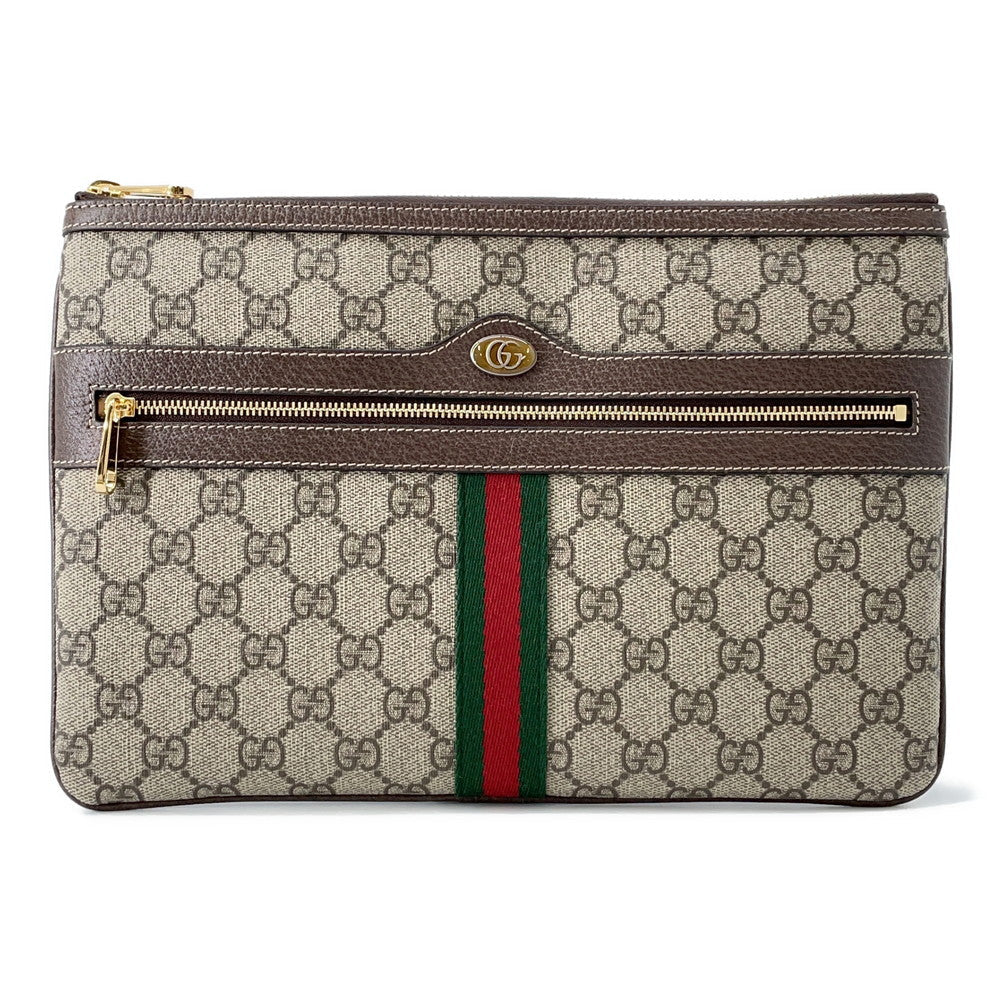 GUCCI ?GG Supreme Ophidia Clutch Bag Brown/Beige517551 Canvas Leather