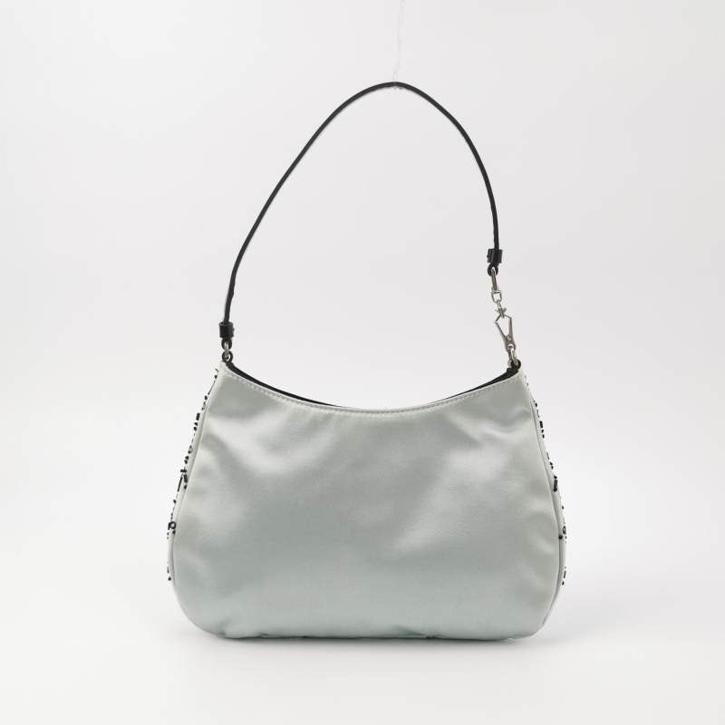 Prada Cleo   Blue Silk Beaded Embroidery Shoulder Bag