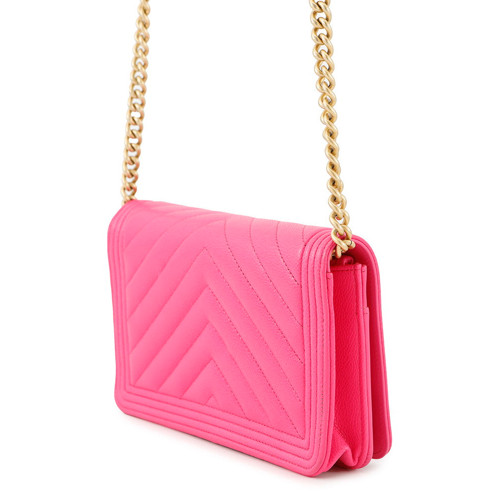 CHANEL Boy's Chanel Chevron Chain Wallet PinkAP1117 Caviar Leather