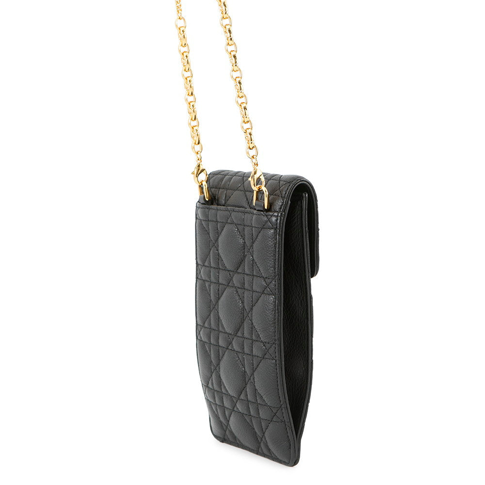 Dior ?Cannage CARO phone holder BlackS5105UWHC_M900 Calf Leather