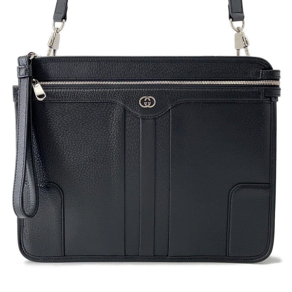 GUCCI ?Interlocking G messenger bag Black735111 Leather