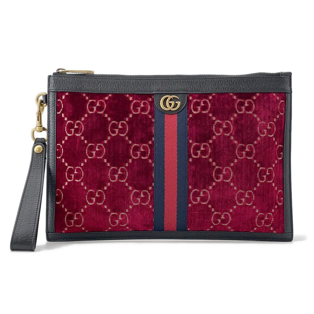 GUCCI ?GGVelvet Clutch Bag Red/Black575371 Velvet Leather