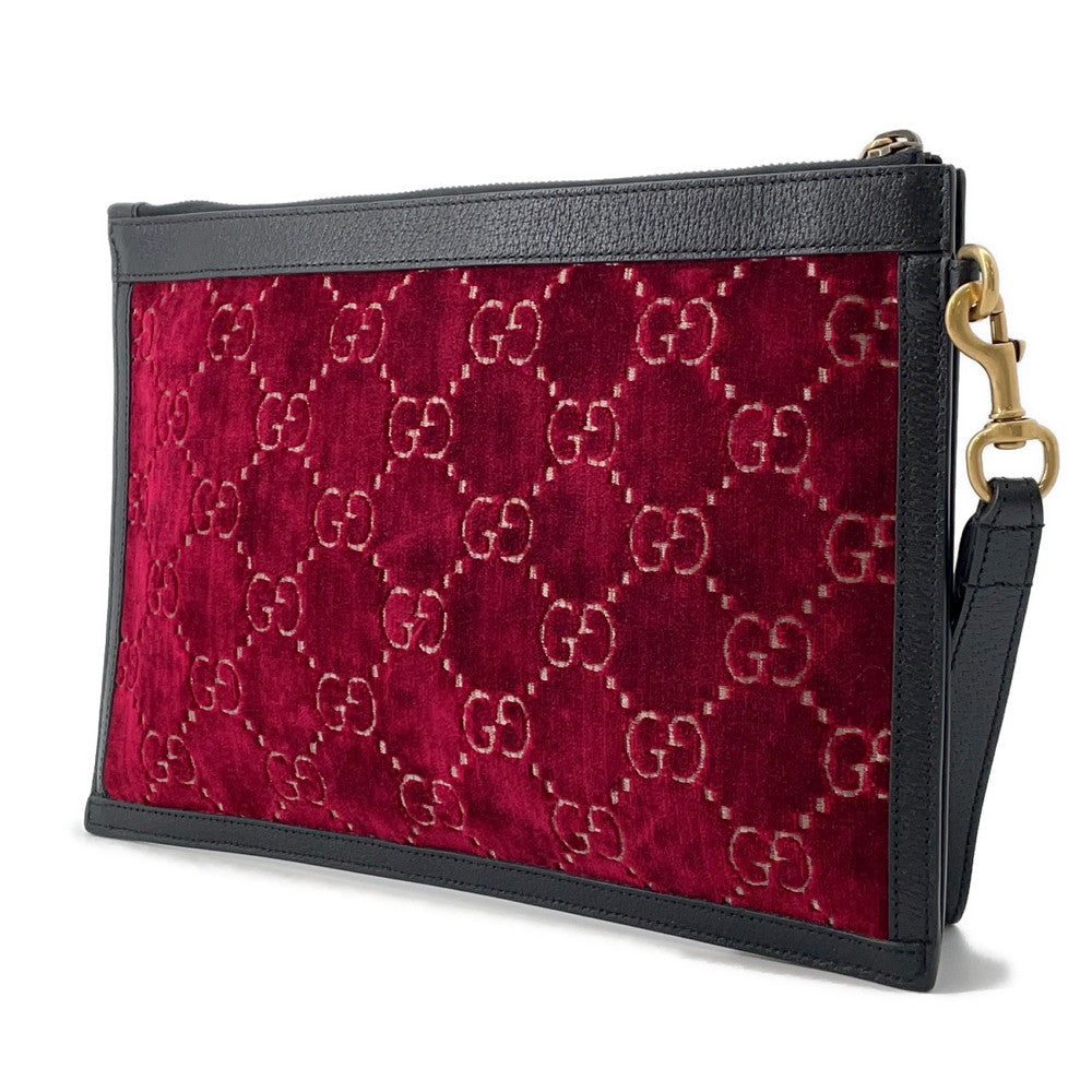 GUCCI ?GGVelvet Clutch Bag Red/Black575371 Velvet Leather
